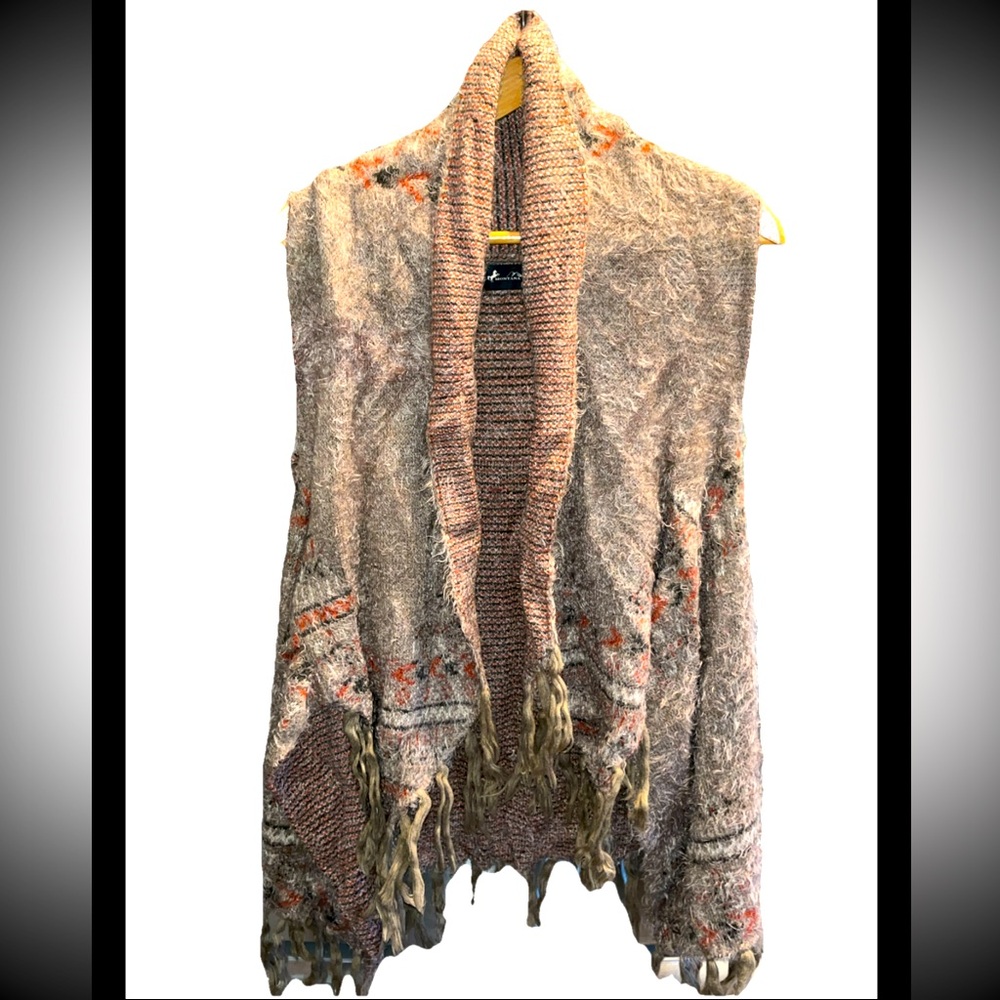 Montana West TAN brown Soft FRINGE Vest Open Shawl Drape Sleeveless Cardigan OS